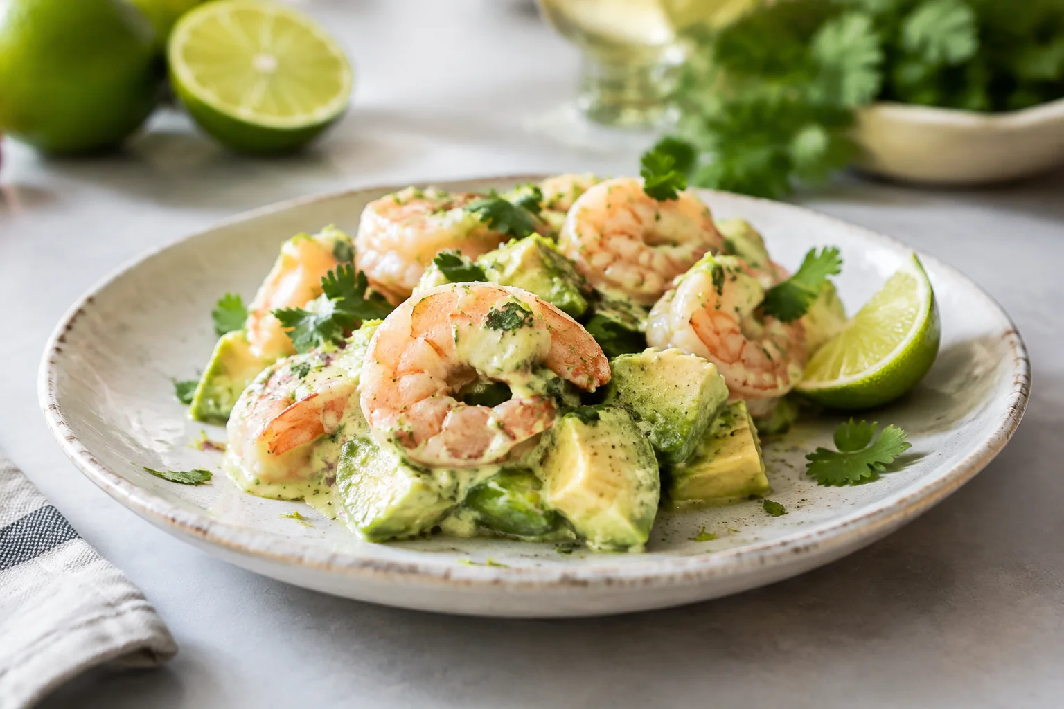 Salade de crevettes et avocat crémeuse au citron vert