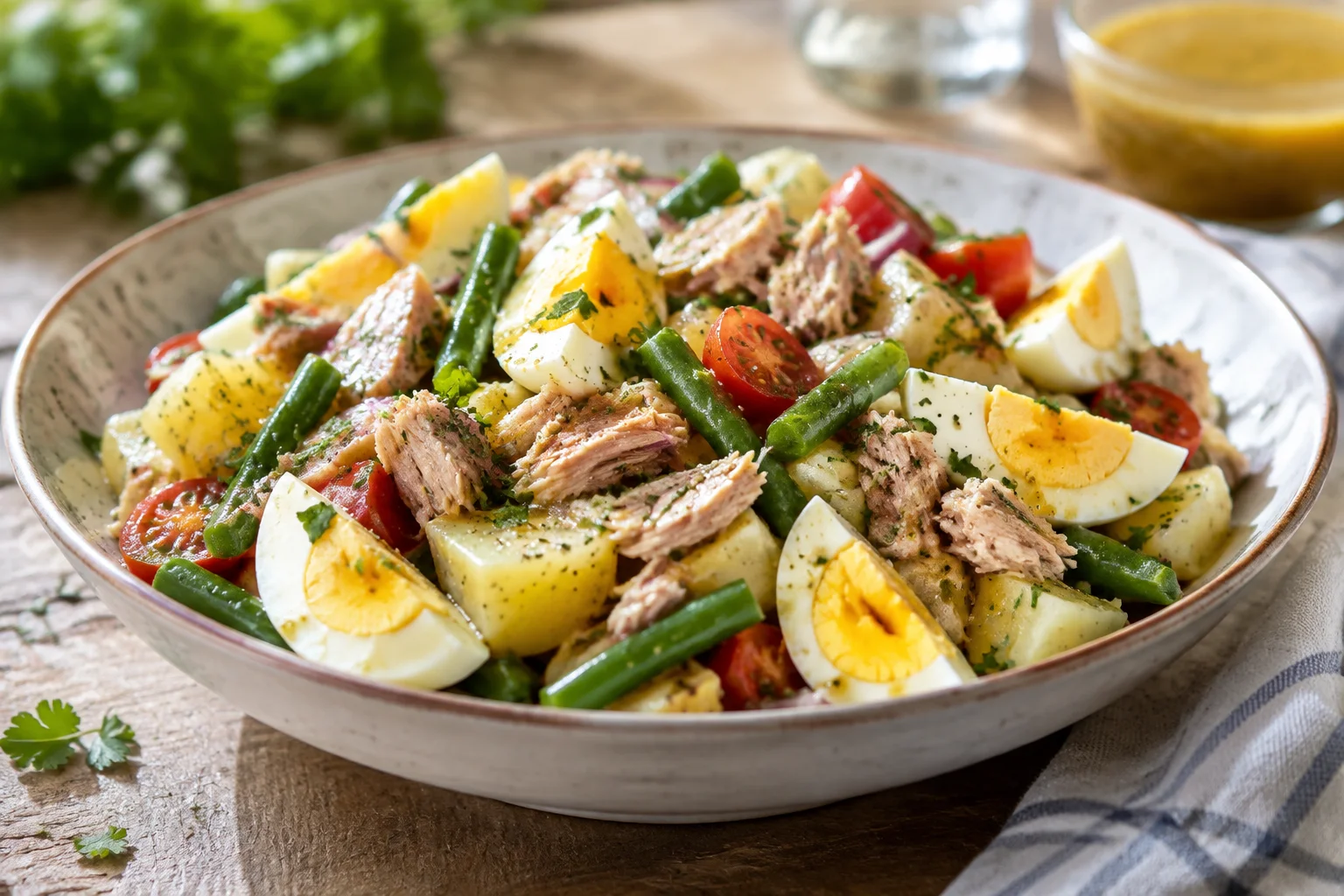 Salade parisienne au thon, pommes de terre et œufs durs